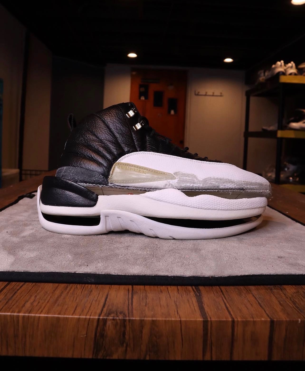Jordan 12 Playoff with the midsole split away from the upper